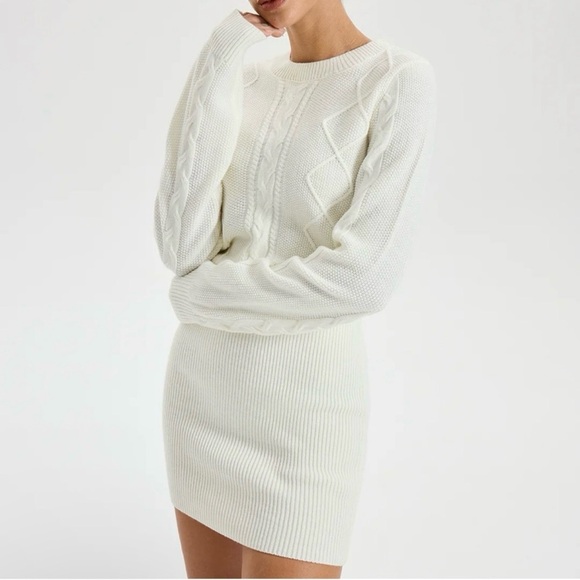 Commense Ivory Off White Cable Knit Mini Swearer Dress Medium NWT - Picture 2 of 10